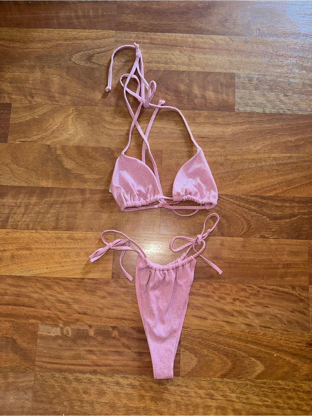 Women’s H&M Pink Triangle Tie Bikini Set